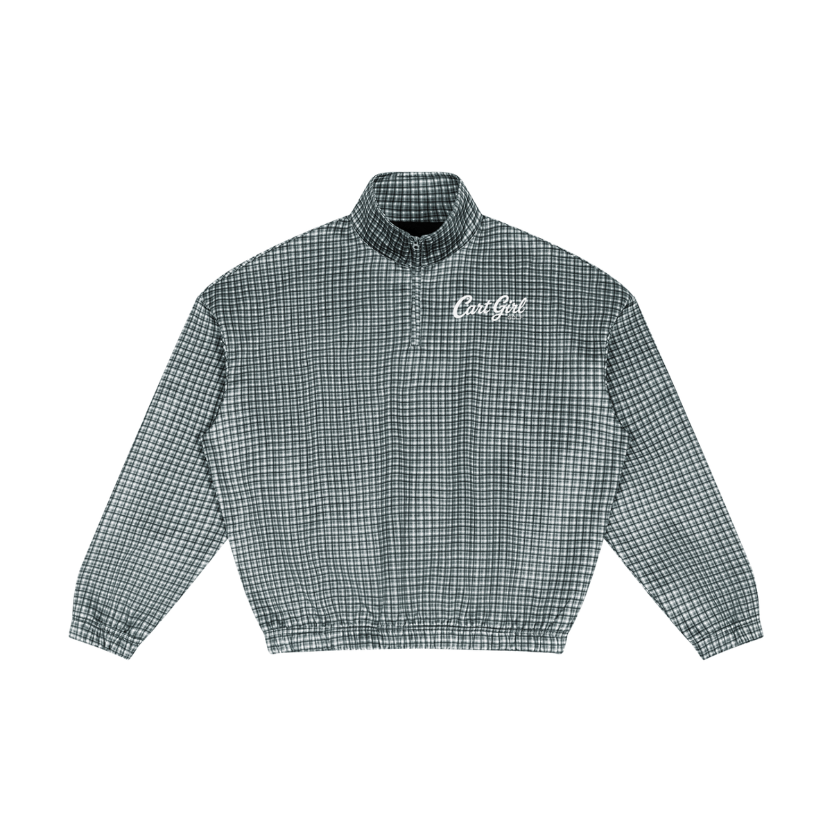 PLAID QUARTER ZIP SWEATSHIRT